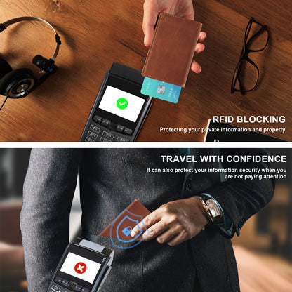 TOYFID Aluminum Alloy Wallet With Genuine Leather Cover Men's Billfolds